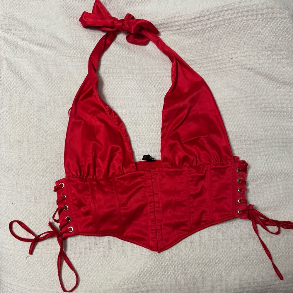 Windsor Vibrant Red Satin Corset Top